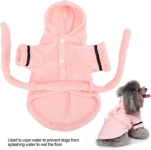 Dog Bathrobe Towel, Dog Drying Coat with Waistband Pink Pet Hooded Robe Puppy Hooded Pajama Bathrobe Dog Bath Robe for Drying Dogs(S) in Saudi Arabia