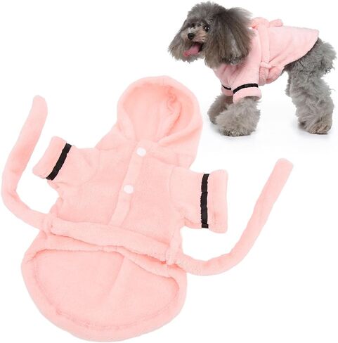 Dog Bathrobe Towel, Dog Drying Coat with Waistband Pink Pet Hooded Robe Puppy Hooded Pajama Bathrobe Dog Bath Robe for Drying Dogs(S) in Saudi Arabia
