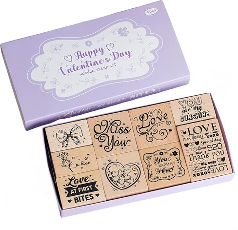 9pcs Love Stamps for Crafting – Wooden Rubber Art Stamps Set with Miss You, Love, & More – Perfect Creative Gift for Valentine's Day in Saudi Arabia