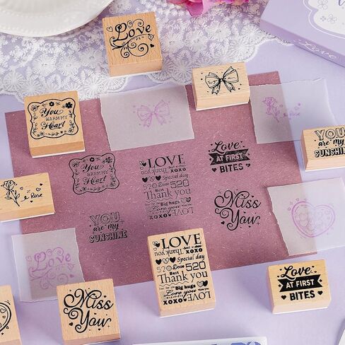 9pcs Love Stamps for Crafting – Wooden Rubber Art Stamps Set with Miss You, Love, & More – Perfect Creative Gift for Valentine's Day in Saudi Arabia