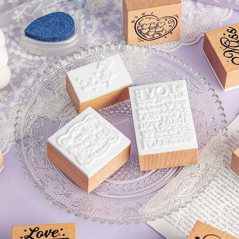 9pcs Love Stamps for Crafting – Wooden Rubber Art Stamps Set with Miss You, Love, & More – Perfect Creative Gift for Valentine's Day in Saudi Arabia