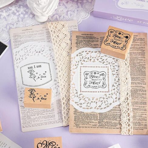 9pcs Love Stamps for Crafting – Wooden Rubber Art Stamps Set with Miss You, Love, & More – Perfect Creative Gift for Valentine's Day in Saudi Arabia