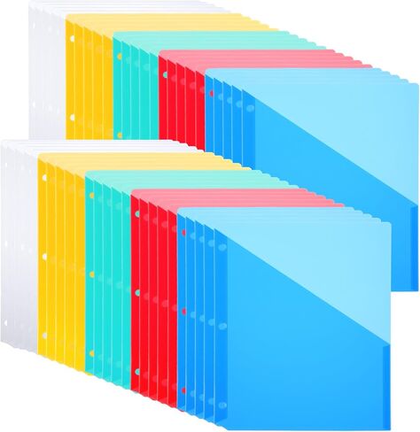 50 حزمة الموثق جيوب 3 ثقب المجلدات البلاستيكية الوثيقة البلاستيكية شفافة منظم الموثق الحجم الحجم 9.25 × 11.25 بوصة المجلدات البلاستيكية الورقية مع جيوب مائلة ملف لمكتب (5 ألوان) in Saudi Arabia