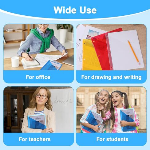 50 حزمة الموثق جيوب 3 ثقب المجلدات البلاستيكية الوثيقة البلاستيكية شفافة منظم الموثق الحجم الحجم 9.25 × 11.25 بوصة المجلدات البلاستيكية الورقية مع جيوب مائلة ملف لمكتب (5 ألوان) in Saudi Arabia