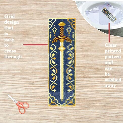 FreeBloss 6 PCS Cross Stitch Borkmark Kits for Beginner Cross Cross Stitch Kit Diy تطريز مرجعية مع تعليمات ، نمط السيف 8 "× 2.4" in Kuwait