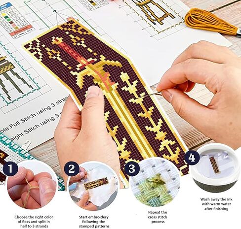 FreeBloss 6 PCS Cross Stitch Borkmark Kits for Beginner Cross Cross Stitch Kit Diy تطريز مرجعية مع تعليمات ، نمط السيف 8 "× 2.4" in Kuwait