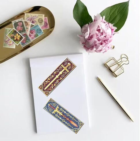 FreeBloss 6 PCS Cross Stitch Borkmark Kits for Beginner Cross Cross Stitch Kit Diy تطريز مرجعية مع تعليمات ، نمط السيف 8 "× 2.4" in Kuwait
