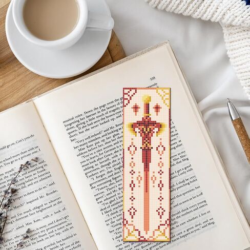 FreeBloss 6 PCS Cross Stitch Borkmark Kits for Beginner Cross Cross Stitch Kit Diy تطريز مرجعية مع تعليمات ، نمط السيف 8 "× 2.4" in Kuwait