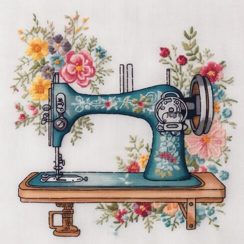 Generic Counted Easy Cross Stitch Kits Sewing Machine Color Stamped Embroidery for Starter Kits DIY 11CT Stamped Patterns Embroidery Needlework Kit Supplies 12 Inch Hoop Included(68-E) in Saudi Arabia