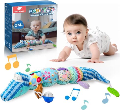 ألعاب حيوانات محشوة موسيقية للأطفال الرضع لعمر 0-3-6-12 شهرًا، مع تجعيد متعدد الحواس وخشخشة وملمس، ألعاب وقت البطن للرضع لحديثي الولادة، هدايا للأطفال الأولاد والبنات، كاتربيلر وردي in Kuwait