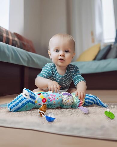 ألعاب حيوانات محشوة موسيقية للأطفال الرضع لعمر 0-3-6-12 شهرًا، مع تجعيد متعدد الحواس وخشخشة وملمس، ألعاب وقت البطن للرضع لحديثي الولادة، هدايا للأطفال الأولاد والبنات، كاتربيلر وردي in Kuwait