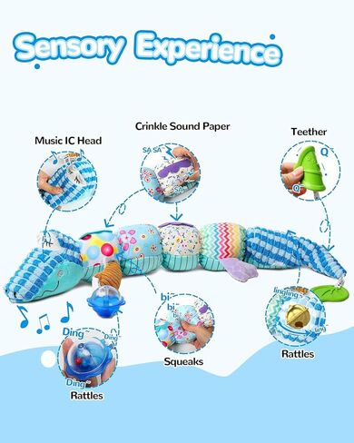 ألعاب حيوانات محشوة موسيقية للأطفال الرضع لعمر 0-3-6-12 شهرًا، مع تجعيد متعدد الحواس وخشخشة وملمس، ألعاب وقت البطن للرضع لحديثي الولادة، هدايا للأطفال الأولاد والبنات، كاتربيلر وردي in Kuwait