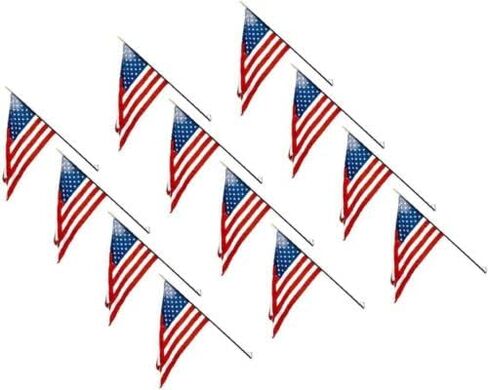 12 Pack USA School Classroom 16x24 Stick Flag Set Steel Wall Bracket (3ft staff) in Saudi Arabia