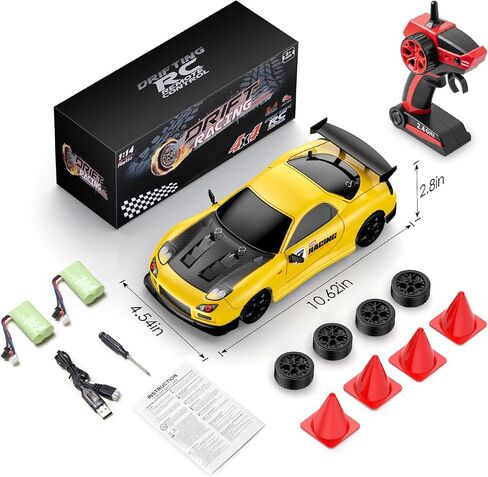 سيارة RC Drift Car ، 1:14 مقياس 4WD Drift Remote Control Car 2.4 جيجا هرتز 28km/H سيارة سباق RC عالية السرعة ، RTR مع مصابيح LED ، وسباق وإطارات الانجراف للمراهقين ، والأطفال ، والأولاد والبالغين in Saudi Arabia