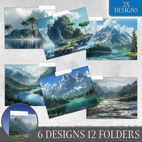 مجلدات الملفات الزخرفية-حزمة 12 مع 6 تصميمات مستوحاة من الطبيعة-علامات تبويب 1/3-11.75 "× 9.5"-لون كامل من الداخل والخارج-علامات تبويب لزجة مكافأة-منظمي تقديم الورق الدائم للمكتب ، المدرسة ، المدرسة in Saudi Arabia