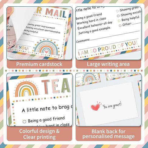 60Pcs Teacher Mail Notes to Parents, Good Behavior Incentive Cards Preschool Elementary Classroom Must Haves, Positive Postcard Boho Motivational Mail Cards for Kindergarten School Teacher Supplies in Saudi Arabia