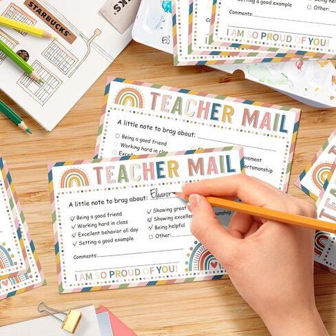 60Pcs Teacher Mail Notes to Parents, Good Behavior Incentive Cards Preschool Elementary Classroom Must Haves, Positive Postcard Boho Motivational Mail Cards for Kindergarten School Teacher Supplies in Saudi Arabia
