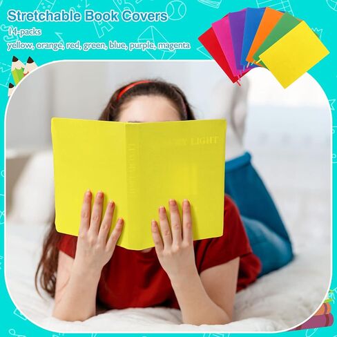 Sherr 28 Pcs Stretchable Book Covers 14.5 x 9 Inch Stretchy Durable Protector Covers Washable Reusable Textbooks Cloth for Classroom Most Hardcover Book About 9 x 12 Inch in Saudi Arabia