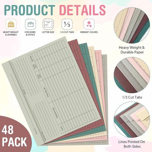 48 Pcs Lined File Folders Paper Pocket File Folder 10 x 12.8'', Letter Size and Note Tab, Colored Project Storage Printed for School Office Home Management, Closed Sides(Morandi) in Saudi Arabia
