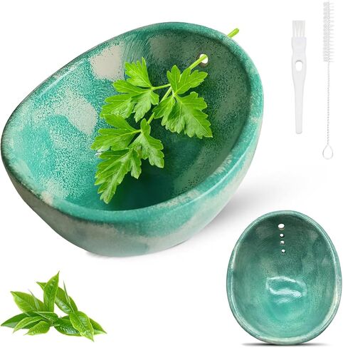 Pottery Herb Stripper Bowl, Herb Stripper Tool, Kitchen Herb Stripping Tool with Various Hole Sizes for Leaf Removal, Herb Stripping Bowl for Kale, Thyme, Basil, Rosemary Stripper (White Glaze) in Saudi Arabia
