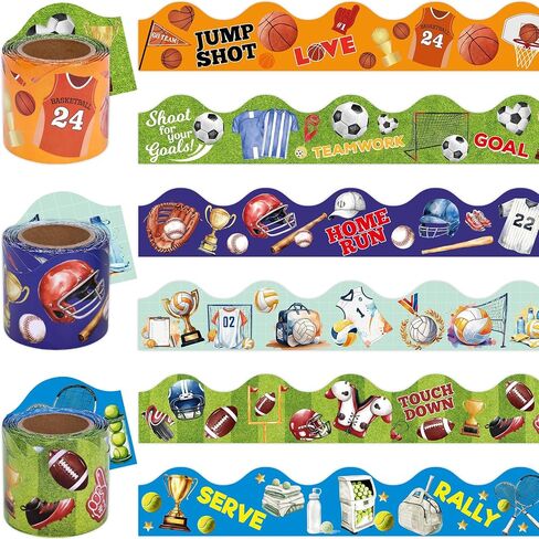 Ceiba Tree Sports Bulletin Board Borders Trims 3 Rolls 2.25 in X 36ft Football Baseball Basketball Soccer Tennis Volleyball Sport Balls Classroom School Decor Decorations Teacher Supplies in Kuwait