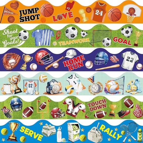 Ceiba Tree Sports Bulletin Board Borders Trims 3 Rolls 2.25 in X 36ft Football Baseball Basketball Soccer Tennis Volleyball Sport Balls Classroom School Decor Decorations Teacher Supplies in Kuwait