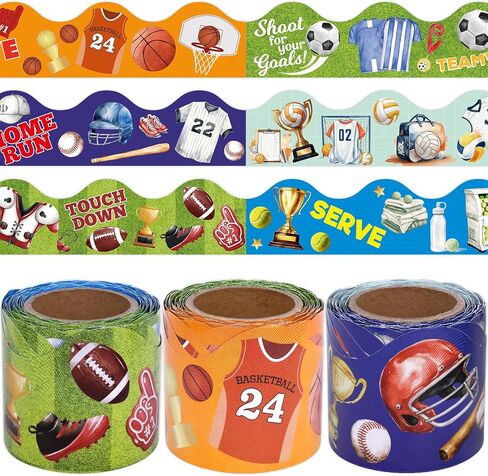 Ceiba Tree Sports Bulletin Board Borders Trims 3 Rolls 2.25 in X 36ft Football Baseball Basketball Soccer Tennis Volleyball Sport Balls Classroom School Decor Decorations Teacher Supplies in Kuwait