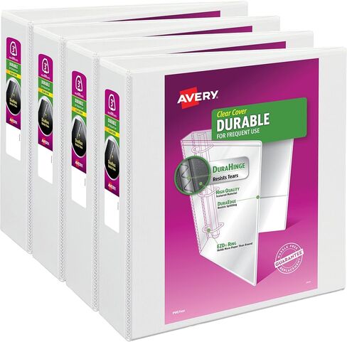 AVERY DANENT CLEAR View 3 RING Binders ، حلقات الموثق 3 بوصة ، 4 علامات بيضاء (09203) in Saudi Arabia