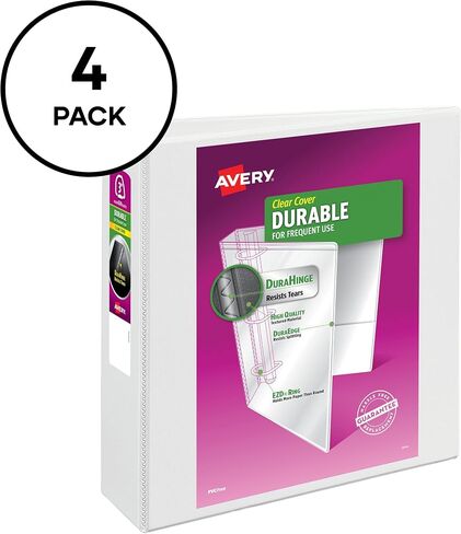 AVERY DANENT CLEAR View 3 RING Binders ، حلقات الموثق 3 بوصة ، 4 علامات بيضاء (09203) in Saudi Arabia