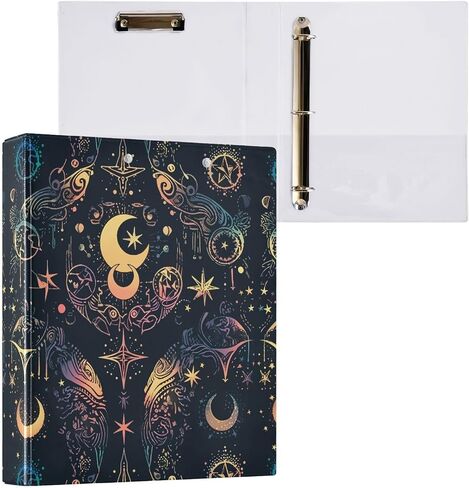 Alaza Moon Stars Alchemy Witch 3 Ring Binder 1.5 بوصة ثلاثة مجمعات مكتب رنين مع الحافظة و 3 جيوب ، عقد 200 ورقة ، 1pc in Kuwait