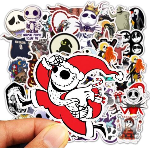 50 Halloween Theme Stickers Pack - The Nightmare Before Christmas Thriller Horror Stickers, Fun for Kids & Teens, Decorate Water Bottles, Laptops, Helmets (Black & White) in Kuwait