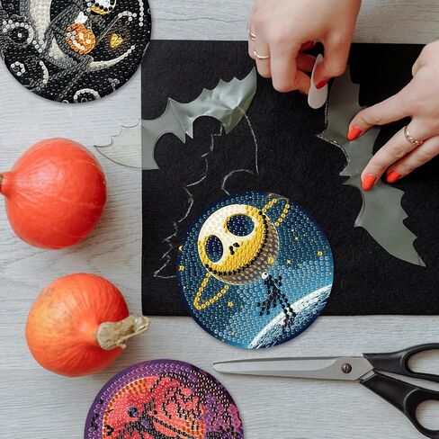 8 Pcs Halloween Diamond Painting Coasters Kits for Adults Beginners, DIY Horror Skull Diamond Art Coasters with Holder, Full Drill Rhinestone Painting Coaster Kits for Supplies Gifts 4X4 Inch. in Kuwait