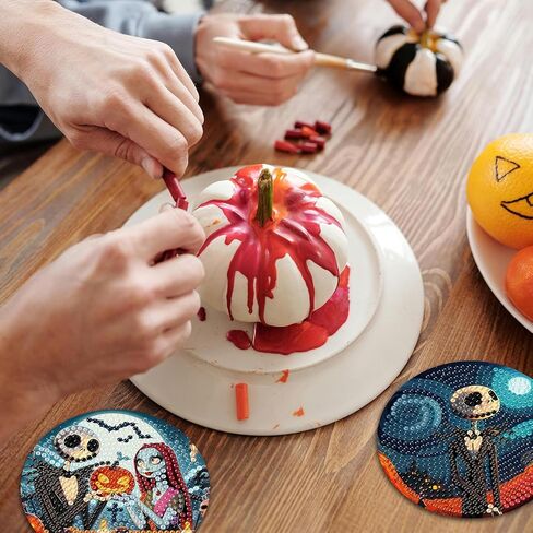 8 Pcs Halloween Diamond Painting Coasters Kits for Adults Beginners, DIY Horror Skull Diamond Art Coasters with Holder, Full Drill Rhinestone Painting Coaster Kits for Supplies Gifts 4X4 Inch. in Kuwait