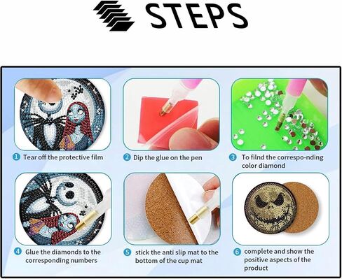 8 Pcs Halloween Diamond Painting Coasters Kits for Adults Beginners, DIY Horror Skull Diamond Art Coasters with Holder, Full Drill Rhinestone Painting Coaster Kits for Supplies Gifts 4X4 Inch. in Kuwait