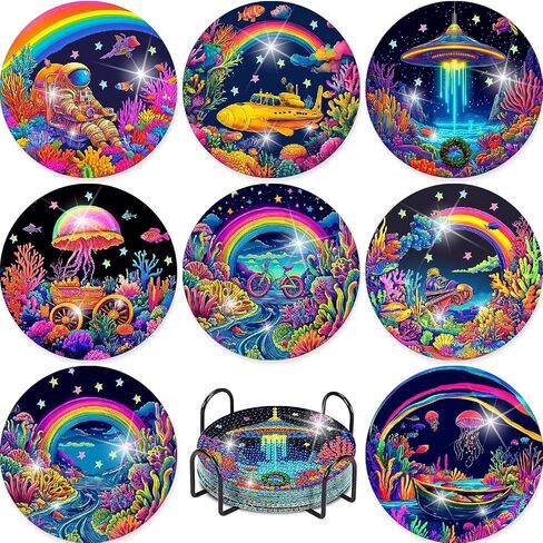8 Pcs Halloween Diamond Painting Coasters Kits for Adults Beginners, DIY Horror Skull Diamond Art Coasters with Holder, Full Drill Rhinestone Painting Coaster Kits for Supplies Gifts 4X4 Inch. in Kuwait