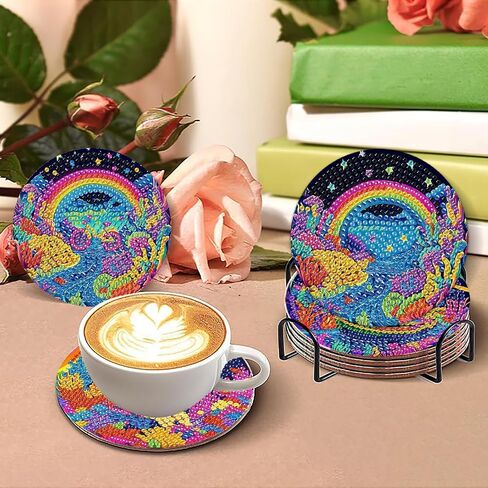 8 Pcs Halloween Diamond Painting Coasters Kits for Adults Beginners, DIY Horror Skull Diamond Art Coasters with Holder, Full Drill Rhinestone Painting Coaster Kits for Supplies Gifts 4X4 Inch. in Kuwait