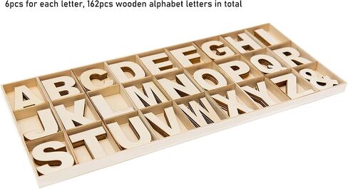 FROSTDONKEY 162 Pieces 2 Inch Unfinished Wooden Craft Letters with Storage Tray, 2 in Small Wooden Alphabet Letters for Crafts, Wall Decor, DIY, Learning ABCs, 6pcs for Each in Saudi Arabia