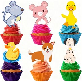 Cute Mouse Birthday Party Supplies, 48PCS Happy Birthday Cupcake Toppers Party Decorations for Kids Baby Showers Decor in Saudi Arabia