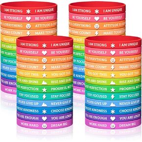 60pcs Motivational Wristbands Bulk Gifts for Students Colored Inspirational Quotes Rubber Bracelets with Positive Affirmations Rainbow Classroom Prizes School Supplies Rewards Incentives in Saudi Arabia