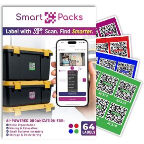 SmartPacks Colored QR Stickers - Premium Smart Labels with AI-Powered App | Advanced Pack and Track Labels with QR Code for Inventory, Storage, Moving | 64 Stickers in Saudi Arabia