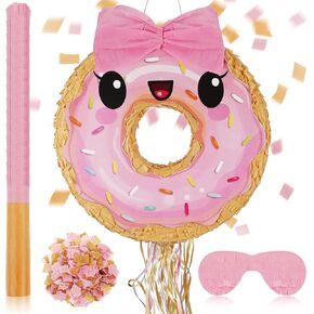 Zhanmai Pink Donut Pinata with String, Bat and Blindfold Multicolor Colorful Pinata for Reveal Shower Donut Grow up Theme Donut Party Birthday Anniversary Party Donut Baby Shower Decorations in Kuwait