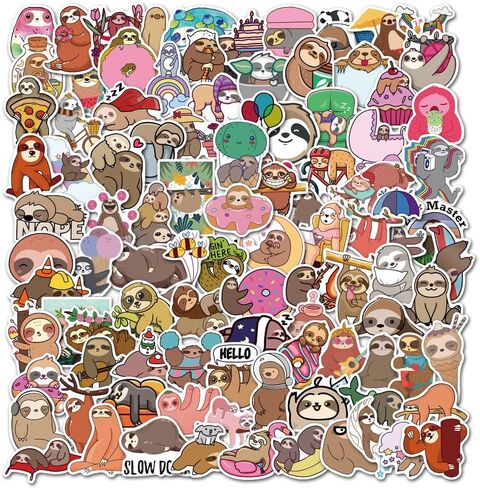 100pcs Cute Sloth Stickers Pack for Water Bottle, Decals Vinyl Sticker for Hydroflask Laptop Computer Bike Helmet Notebook Phone, Sloth Gifts for Lovers in Saudi Arabia