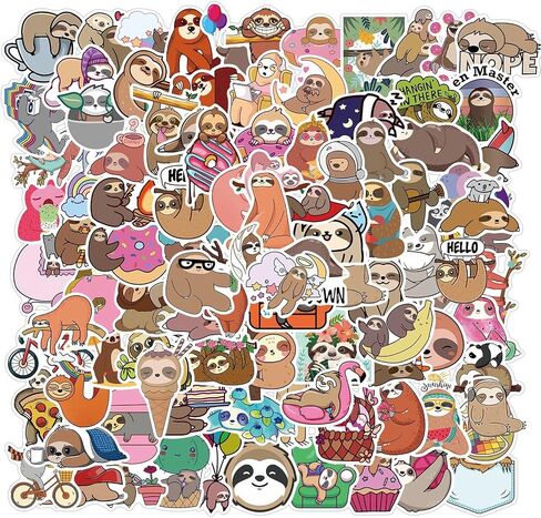 100pcs Cute Sloth Stickers Pack for Water Bottle, Decals Vinyl Sticker for Hydroflask Laptop Computer Bike Helmet Notebook Phone, Sloth Gifts for Lovers in Saudi Arabia