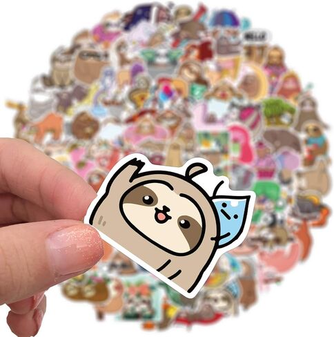 100pcs Cute Sloth Stickers Pack for Water Bottle, Decals Vinyl Sticker for Hydroflask Laptop Computer Bike Helmet Notebook Phone, Sloth Gifts for Lovers in Saudi Arabia