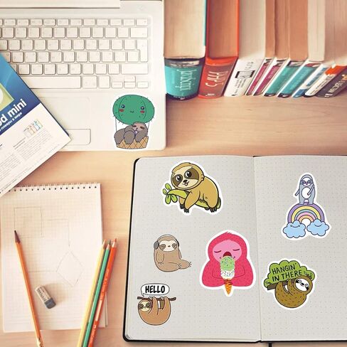 100pcs Cute Sloth Stickers Pack for Water Bottle, Decals Vinyl Sticker for Hydroflask Laptop Computer Bike Helmet Notebook Phone, Sloth Gifts for Lovers in Saudi Arabia