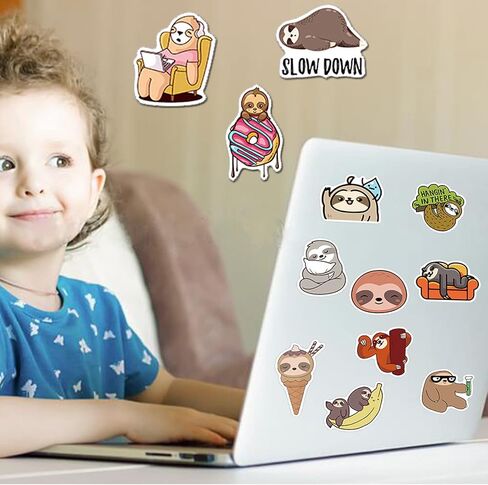 100pcs Cute Sloth Stickers Pack for Water Bottle, Decals Vinyl Sticker for Hydroflask Laptop Computer Bike Helmet Notebook Phone, Sloth Gifts for Lovers in Saudi Arabia