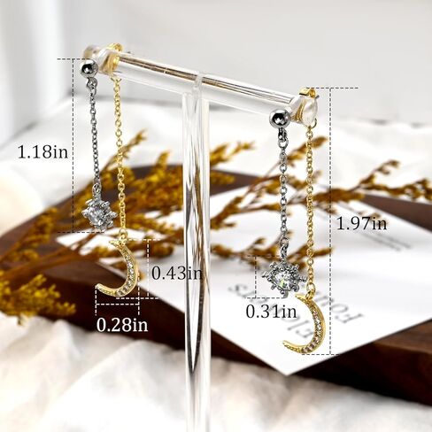 Silver Moon Star Drop Earrings for Women Girls 925 Sterling Silver Sun and Moon Earrings Handmade Crescent Moon CZ Wedding Stud Earrings Celestial Jewelry in Kuwait