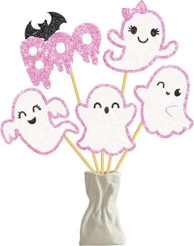 Glitter Pink Ghost Countpiece Sticks 12pcs Halloween Ghost Party Decorations Ghost Table Topper Halloween Boo Table Decorations for Gender Canner Party Supplies in Saudi Arabia