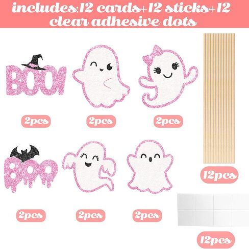 Glitter Pink Ghost Countpiece Sticks 12pcs Halloween Ghost Party Decorations Ghost Table Topper Halloween Boo Table Decorations for Gender Canner Party Supplies in Saudi Arabia