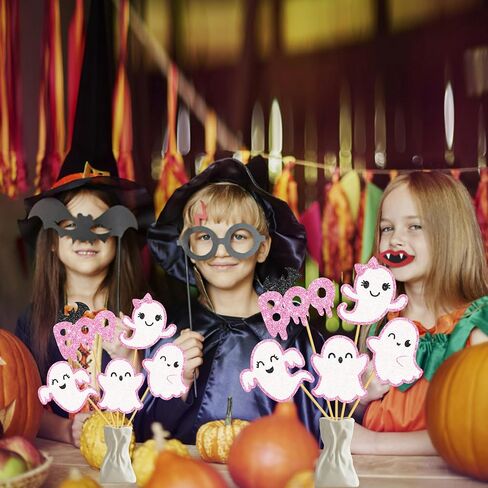 Glitter Pink Ghost Countpiece Sticks 12pcs Halloween Ghost Party Decorations Ghost Table Topper Halloween Boo Table Decorations for Gender Canner Party Supplies in Saudi Arabia